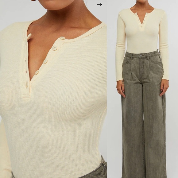 WeWoreWhat - Henley Bodysuit - Ecru XL - Picture 2 of 9